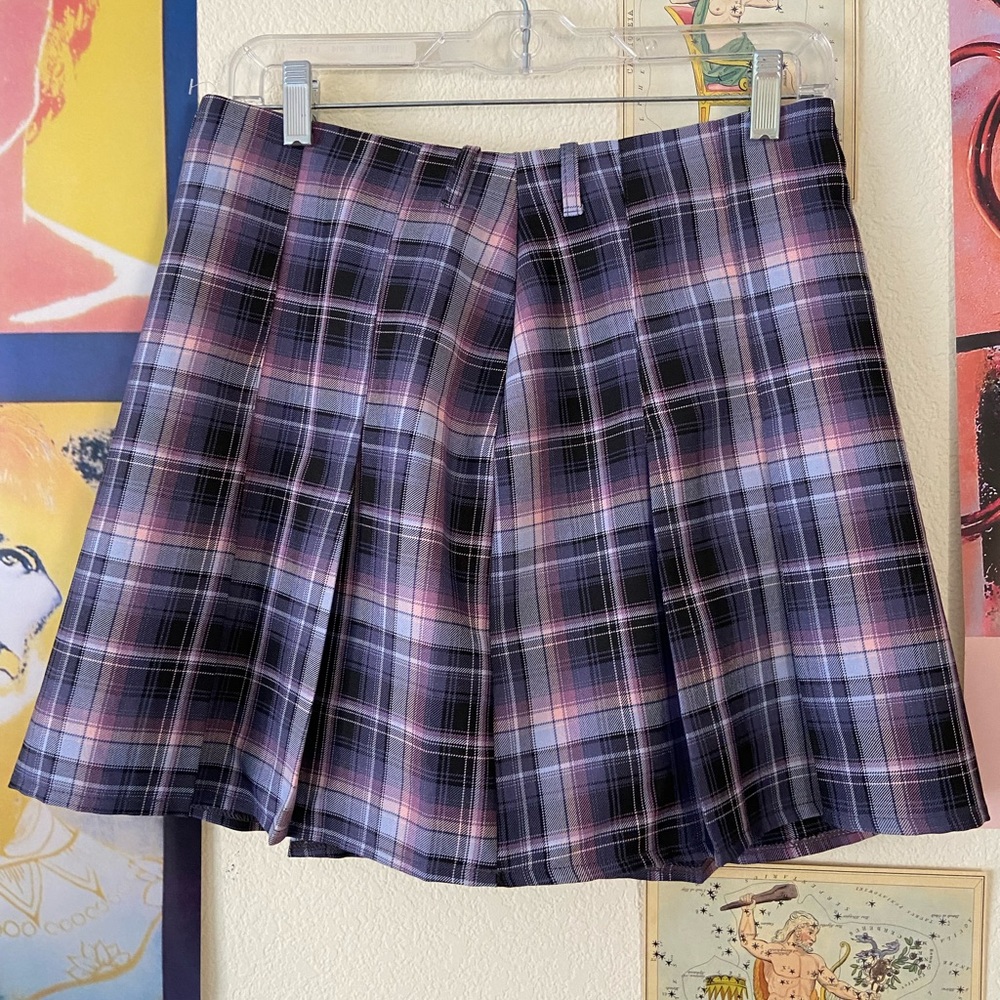 Purple/pink plaid mini skirt